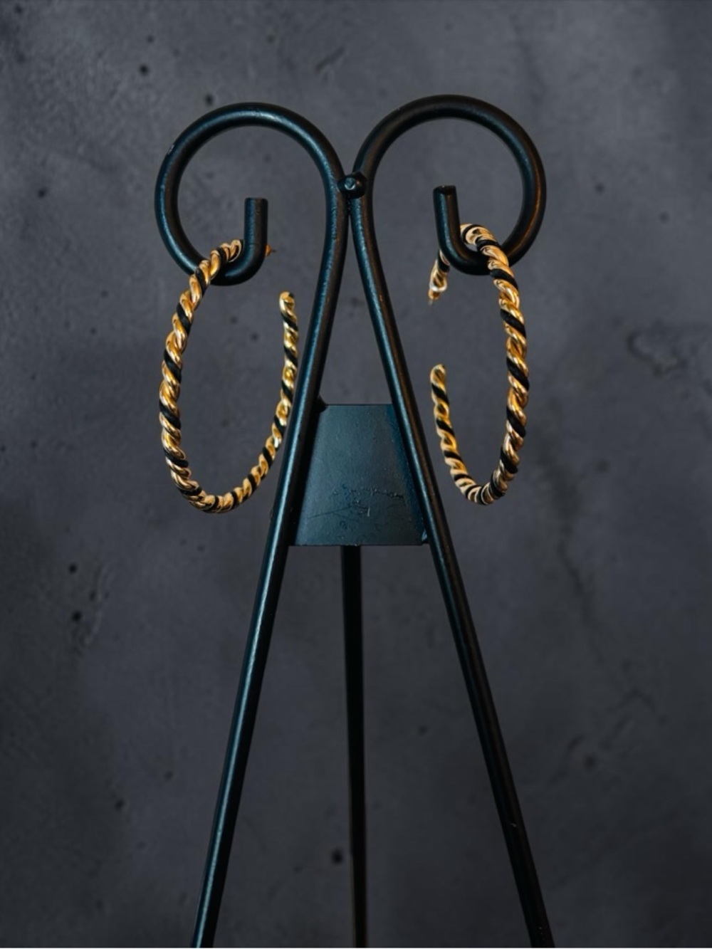 Gold with black enamel Twisted Hoop Earrings - Elegant Women's Jewelry